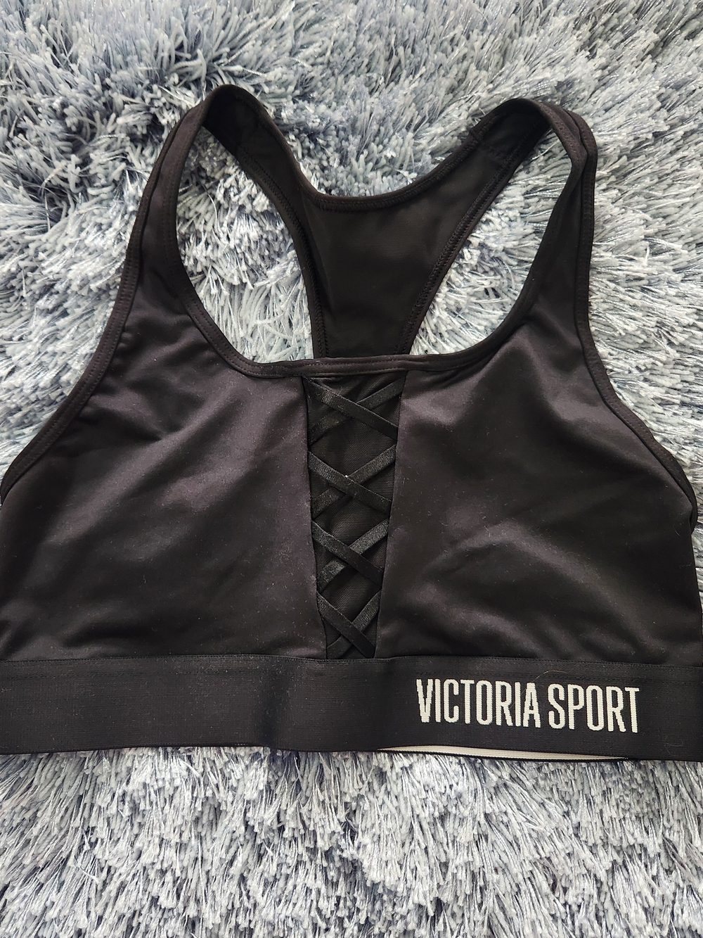 Victoria Sport Black Racerback Sports Bra Lace Up Front